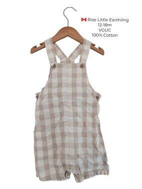 Rise Little Earthling Beige Checkered Short Baby‎ Overalls 12-18m